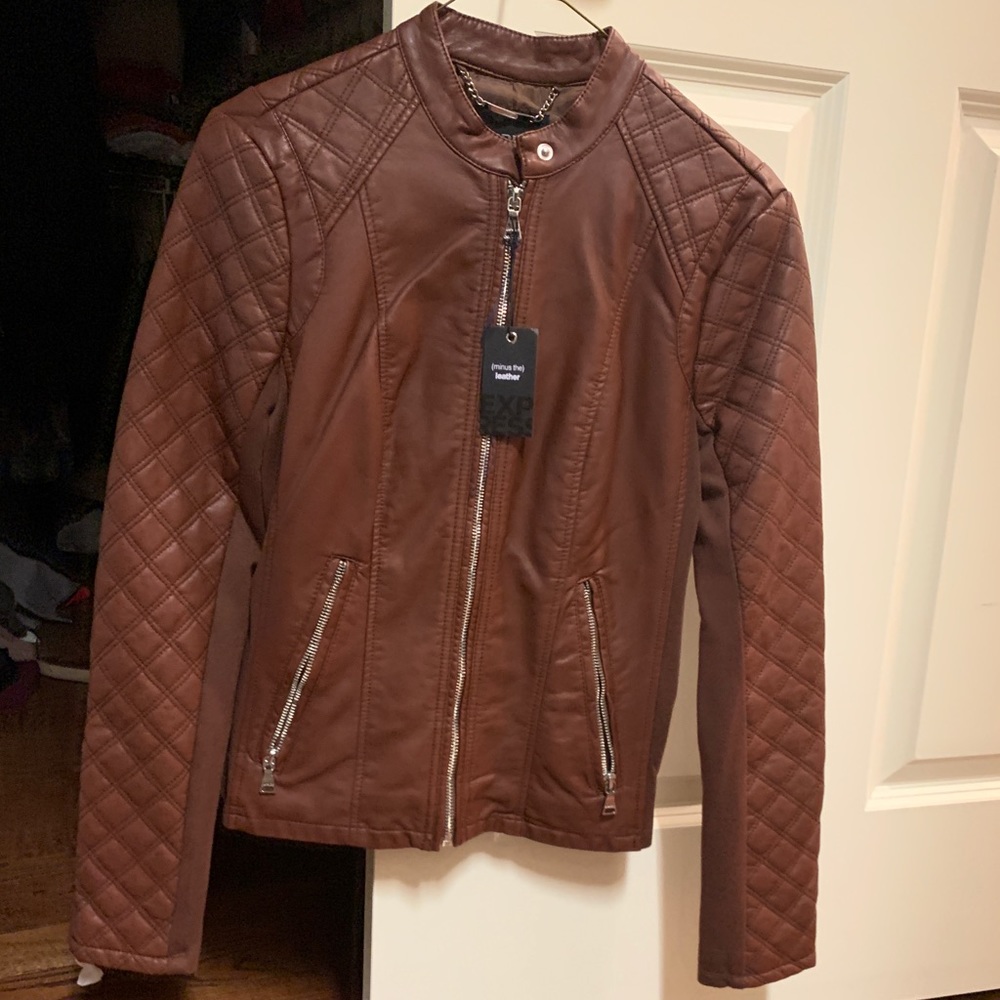 Brown express faux leather jacket sz S